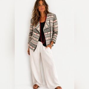 Stylish Foxcroft Asymmetrical Zip Jacket Geo Print Modern Boho Ethnic Large New